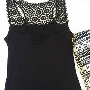 Crochet Strapped Tank Top Black  by A'reve
